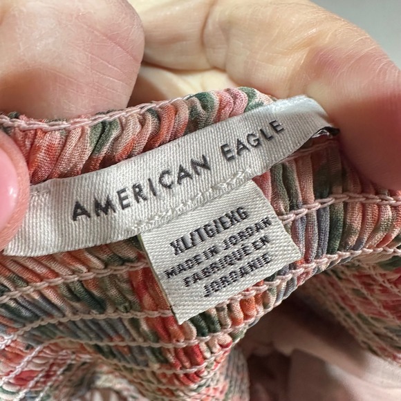 American Eagle Floral Ruched Blouse Womens XL Pink Chiffon Coquette Feminine - Picture 4 of 12